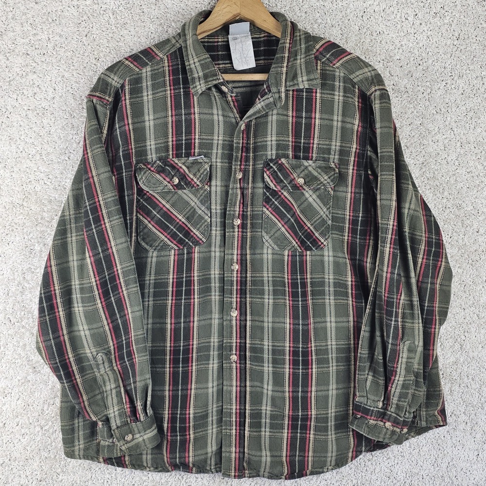 Vintage Carhartt Flannel Plaid Button Up Shirt Sz 2XL Union Made In USA